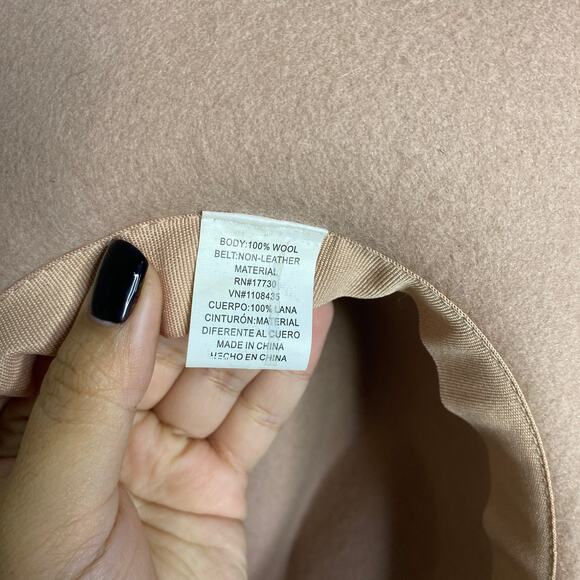 Wide Brim Brown Wool Hat with Faux Leather Detail OS - Picture 3 of 6